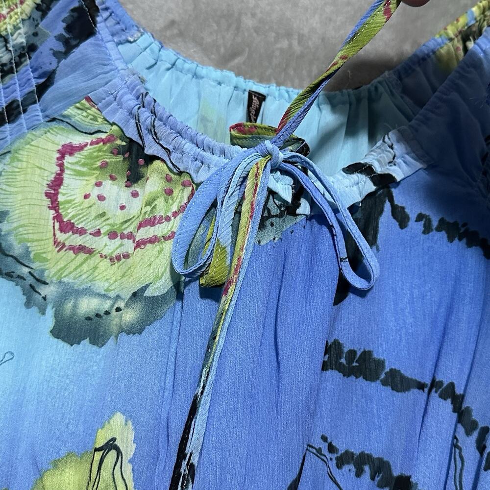 Y2K Sheer Milkmaid Fairycore Whimsigoth Knee Length Blue Dress Size M Smocked - Picture 7 of 10